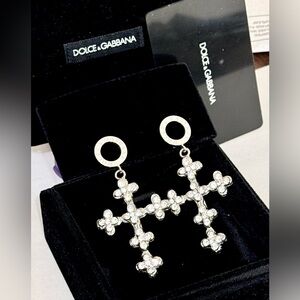 Dolce & Gabbana Rhinestone Cross Earrings w/ box & purchase card